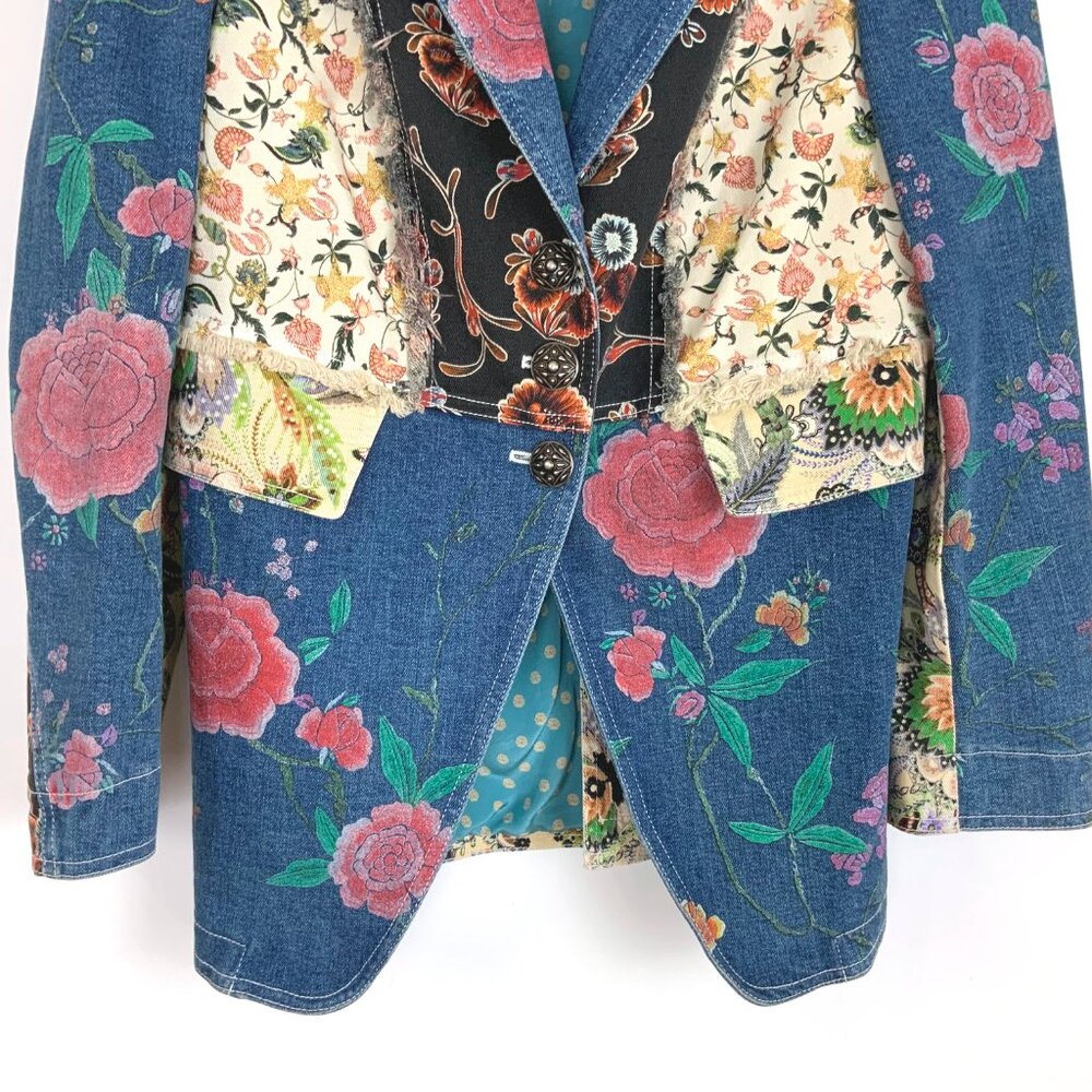Roberto Cavalli Denim Patchwork Luxury Boho Glam Jacket Italy Sz 46(10-12) - Picture 4 of 16